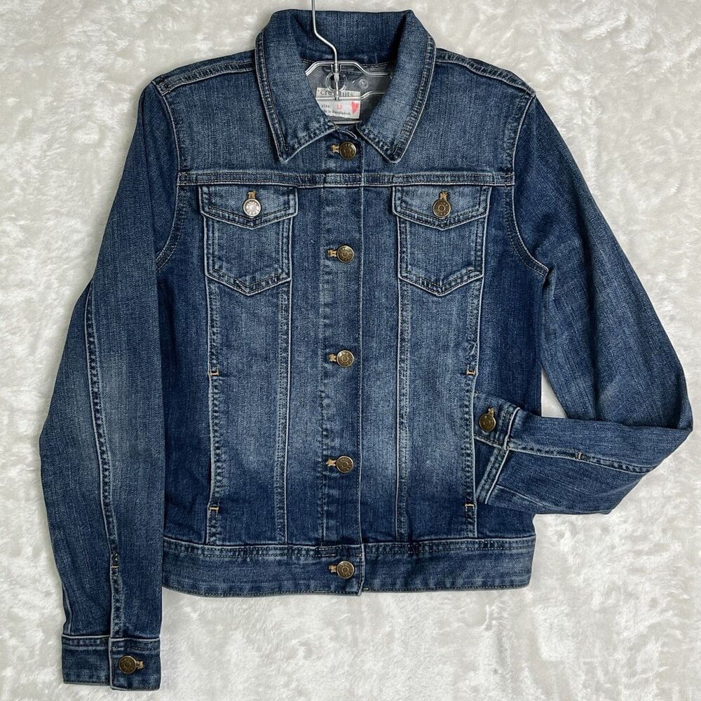 JCrew Girls Crewcuts Denim Jean Jacket Size 12 Cotton Stretch Wash Blue